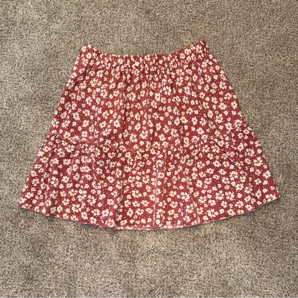 Rose Pink Daisy Tiered Mini Skirt